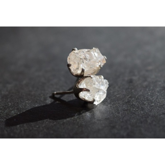 Sterling silver stud earrings, alternative diamond, uncut natural gemsto… - Picture 1 of 4